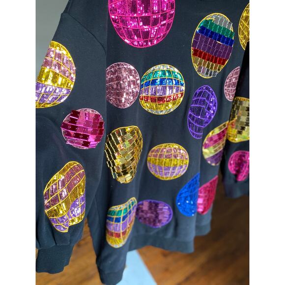 Queen of Sparkles Sweater Dress Sequin Disco Ball 3D Art to Wear Retro Valentine - Picture 3 of 11